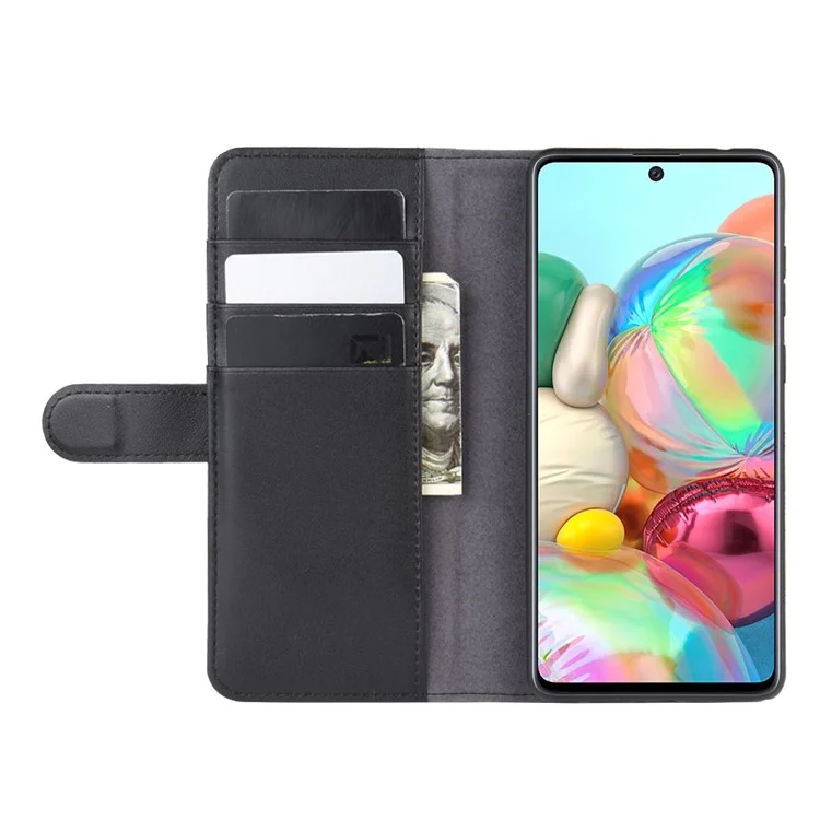 For Samsung Galaxy A81 / Note 10 Lite / M60s Phone Cases Genuine Split Leather Wallet Mobile Cover Stand - Black-Cellmalls