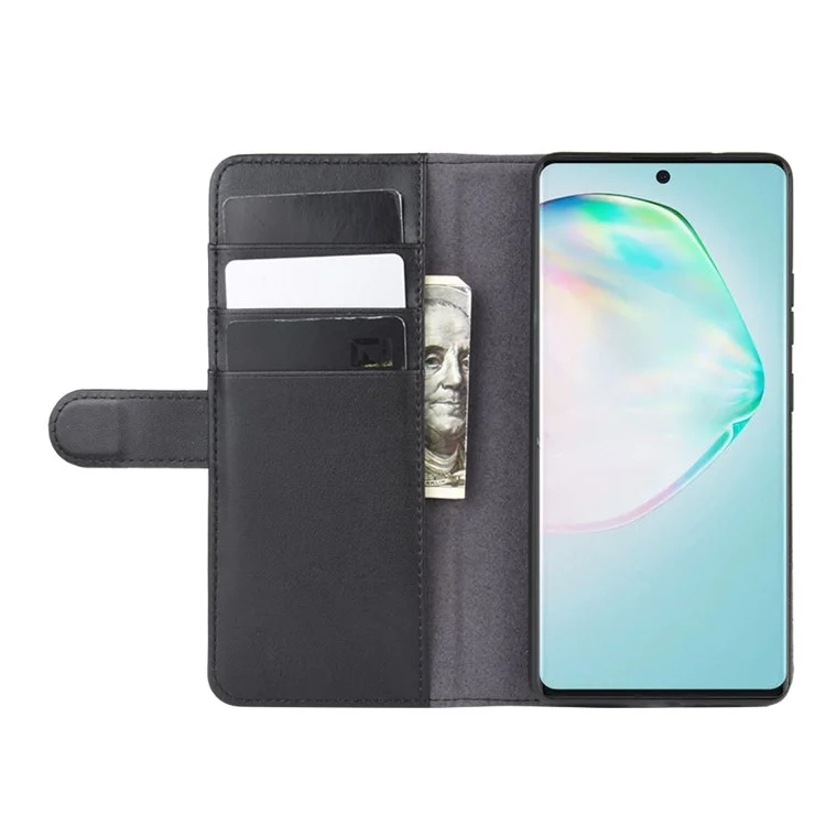 For Samsung Galaxy A91 / S10 Lite / M80s Phone Cases Genuine Split Leather Wallet Mobile Cover Stand - Black-Cellmalls