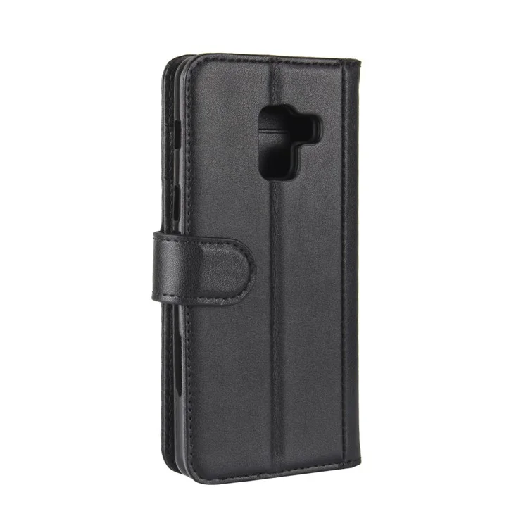 Genuine Leather Wallet Stand Phone Cover for Samsung Galaxy A8 (2018) Cell Phone Leather Shell - Black-Cellmalls
