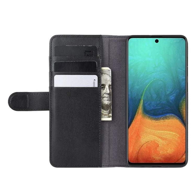 For Samsung Galaxy A71 Phone Cases Genuine Split Leather Wallet Mobile Cover Stand - Black-Cellmalls
