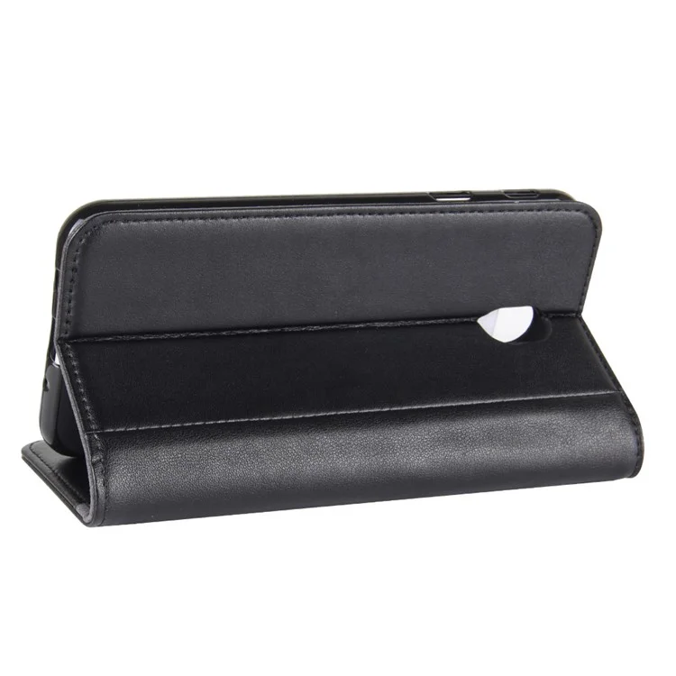 Genuine Split Leather Wallet Stand Mobile Cover for Samsung Galaxy J3 (2017) EU Version / J3 Pro (2017) - Black-Cellmalls