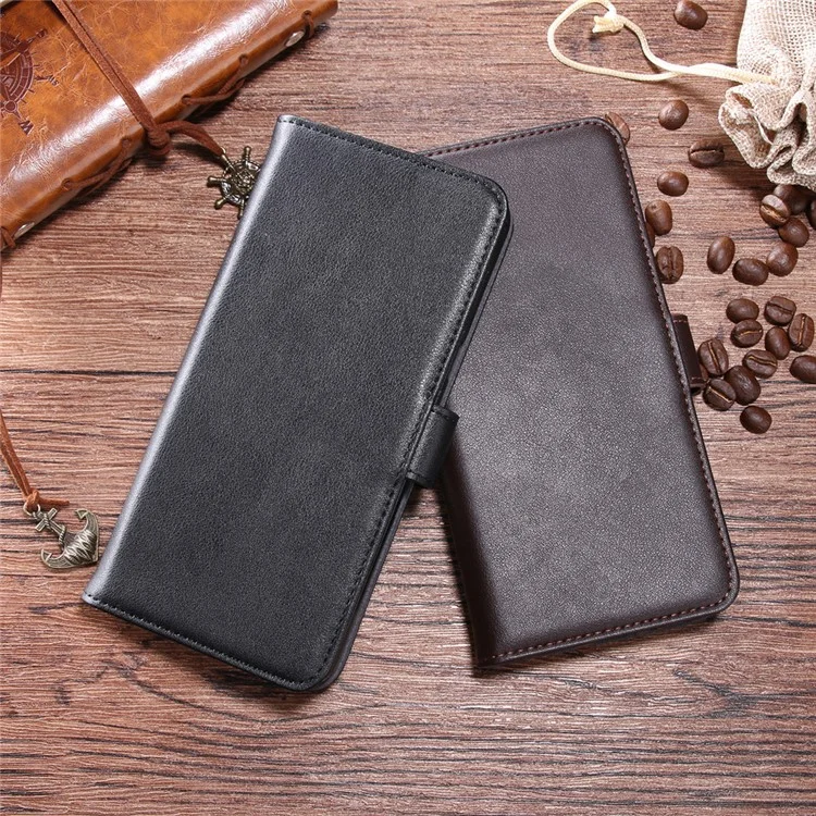 Genuine Split Leather Wallet Stand Mobile Cover for Samsung Galaxy J3 (2017) EU Version / J3 Pro (2017) - Black-Cellmalls