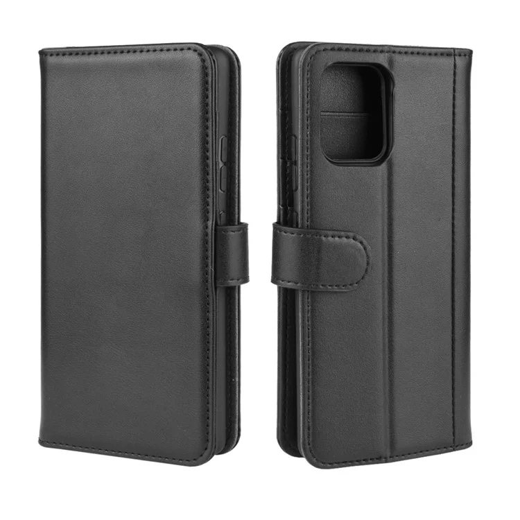 For Samsung Galaxy A91 / S10 Lite / M80s Phone Cases Genuine Split Leather Wallet Mobile Cover Stand - Black-Cellmalls