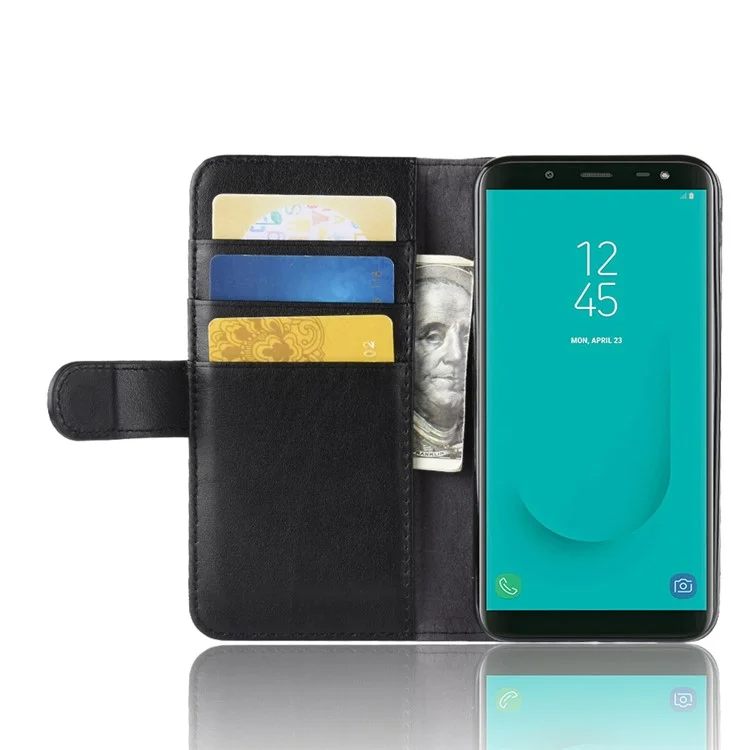 For Samsung Galaxy J6 (2018) Phone Cases Genuine Split Leather Wallet Mobile Cover Stand - Black-Cellmalls
