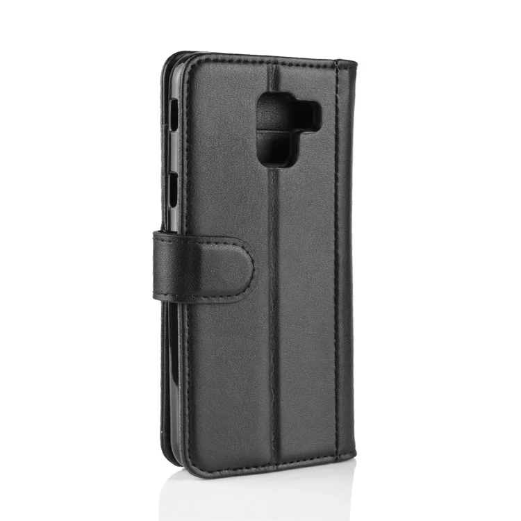 For Samsung Galaxy J6 (2018) Phone Cases Genuine Split Leather Wallet Mobile Cover Stand - Black-Cellmalls