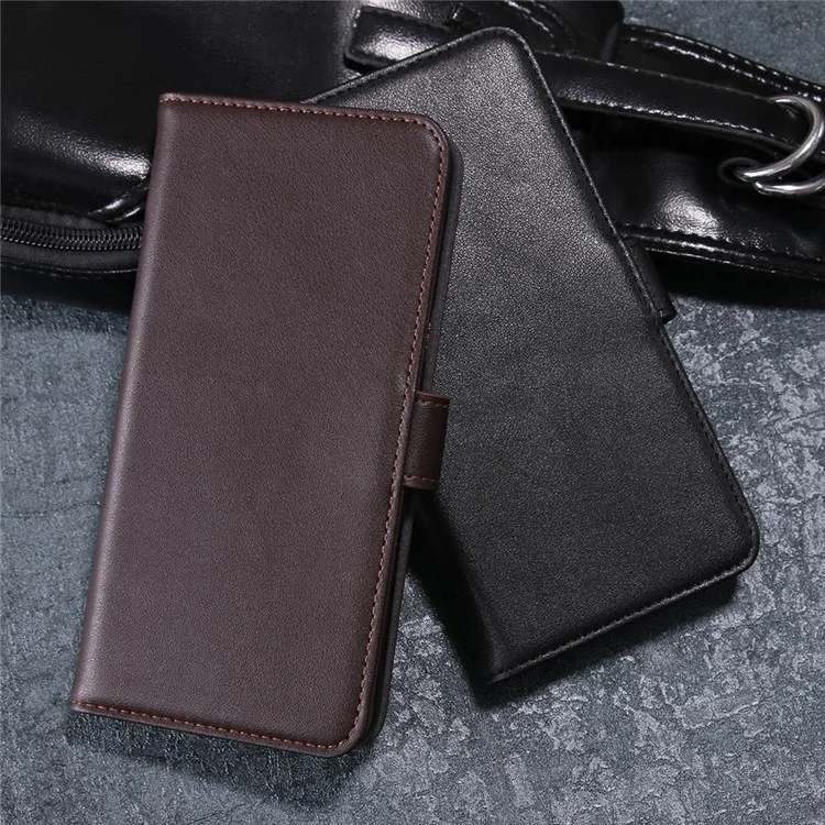 For Samsung Galaxy J6 (2018) Phone Cases Genuine Split Leather Wallet Mobile Cover Stand - Black-Cellmalls