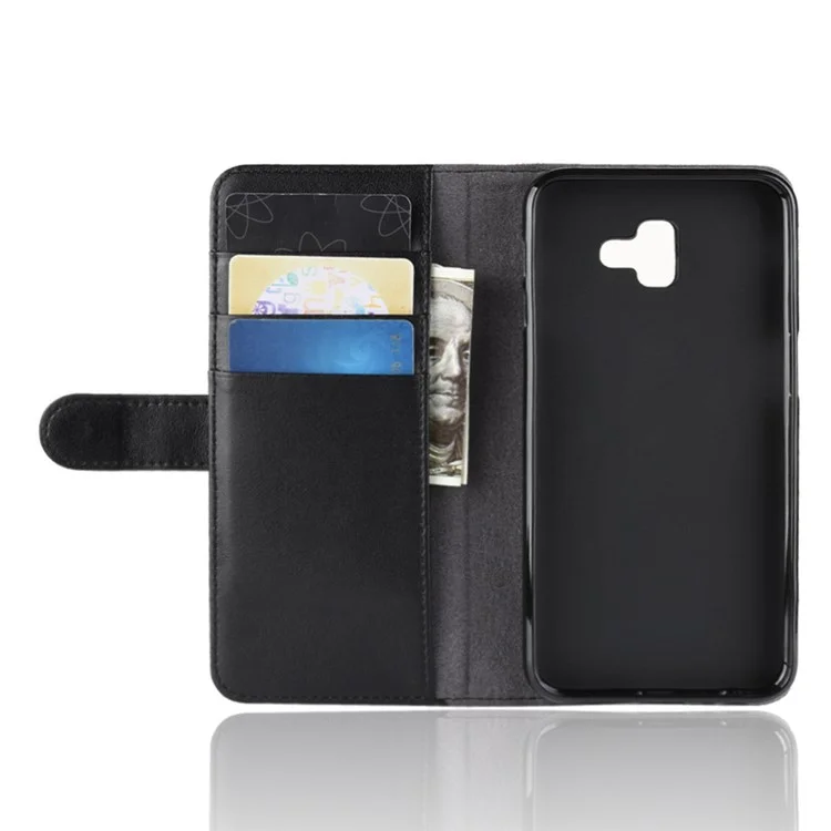 For Samsung Galaxy J6 Plus Phone Cases Genuine Split Leather Wallet Mobile Cover Stand - Black-Cellmalls