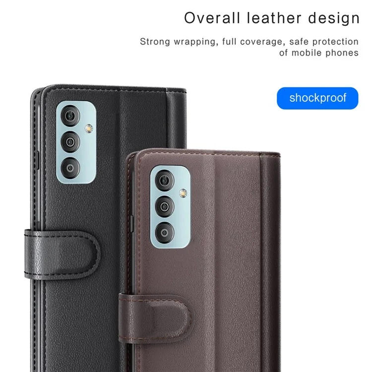 For Samsung Galaxy M23 5G / F23 5G Case Genuine Split Leather Phone Cover with Wallet Stand - Black-Cellmalls