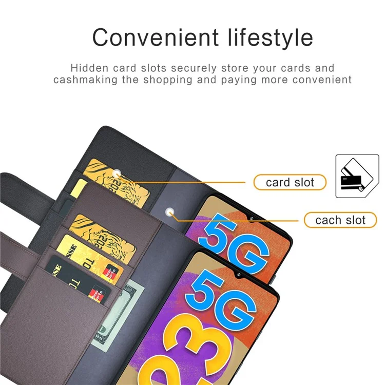 For Samsung Galaxy M23 5G / F23 5G Case Genuine Split Leather Phone Cover with Wallet Stand - Black-Cellmalls