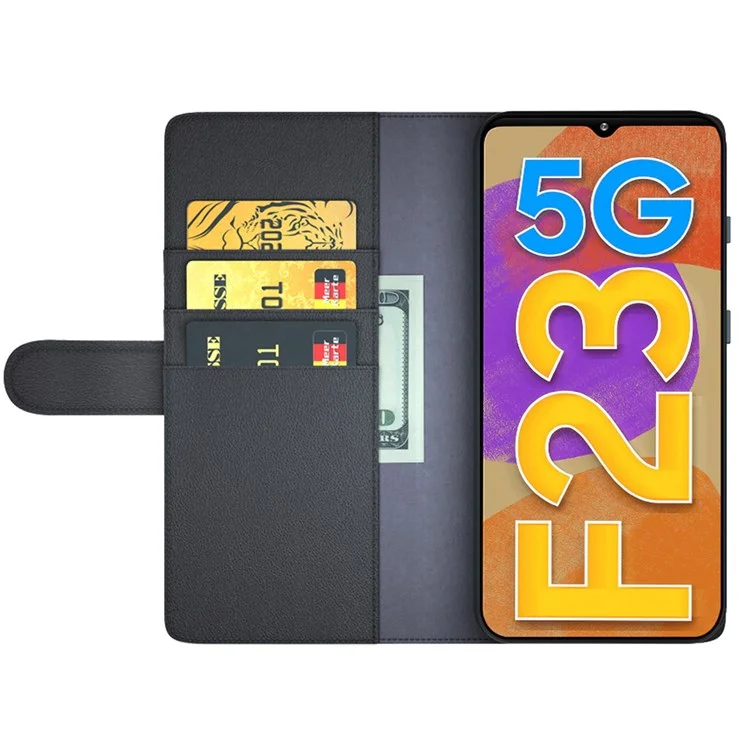 For Samsung Galaxy M23 5G / F23 5G Case Genuine Split Leather Phone Cover with Wallet Stand - Black-Cellmalls