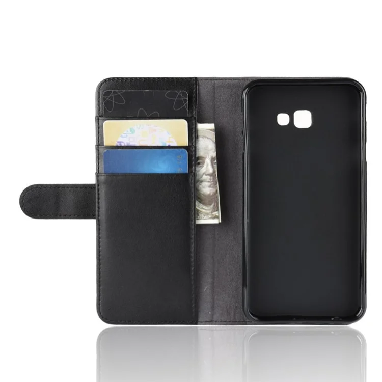 For Samsung Galaxy J4 Plus Phone Cases Genuine Split Leather Wallet Mobile Cover Stand - Black-Cellmalls