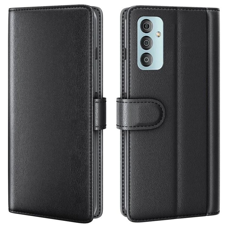 For Samsung Galaxy M23 5G / F23 5G Case Genuine Split Leather Phone Cover with Wallet Stand - Black-Cellmalls