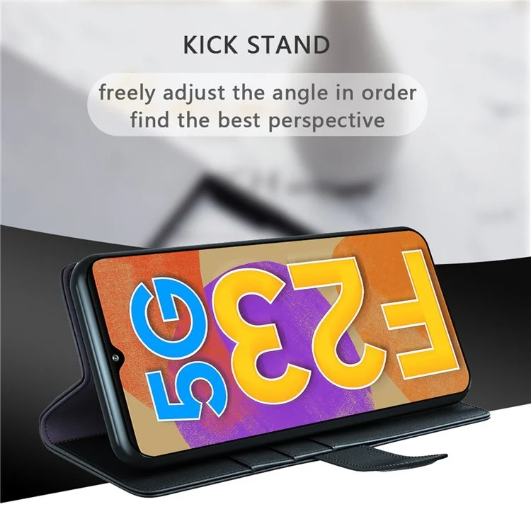 For Samsung Galaxy M23 5G / F23 5G Case Genuine Split Leather Phone Cover with Wallet Stand - Black-Cellmalls