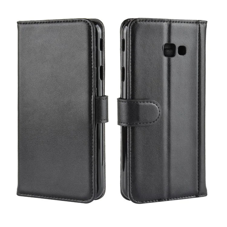 For Samsung Galaxy J4 Plus Phone Cases Genuine Split Leather Wallet Mobile Cover Stand - Black-Cellmalls