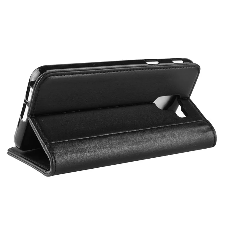 For Samsung Galaxy J6 (2018) Phone Cases Genuine Split Leather Wallet Mobile Cover Stand - Black-Cellmalls