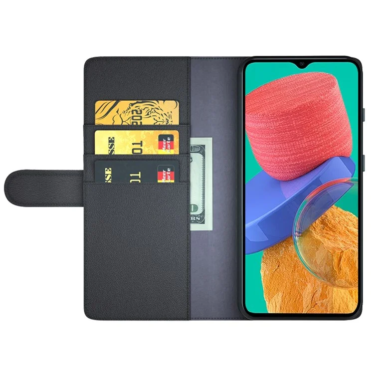 For Samsung Galaxy M33 5G (Global) Case Genuine Split Leather Phone Cover with Wallet Stand - Black-Cellmalls