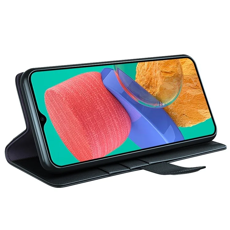 For Samsung Galaxy M33 5G (Global) Case Genuine Split Leather Phone Cover with Wallet Stand - Black-Cellmalls