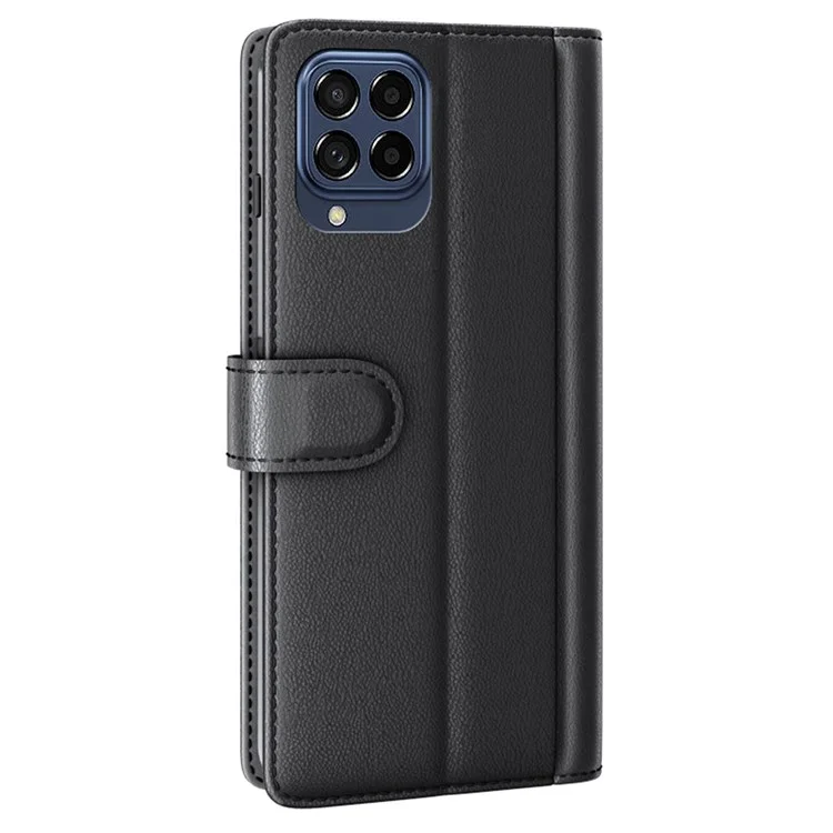 For Samsung Galaxy M33 5G (Global) Case Genuine Split Leather Phone Cover with Wallet Stand - Black-Cellmalls