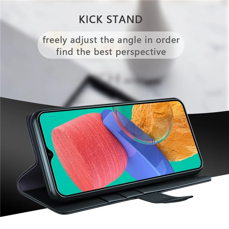For Samsung Galaxy M33 5G (Global) Case Genuine Split Leather Phone Cover with Wallet Stand - Black-Cellmalls