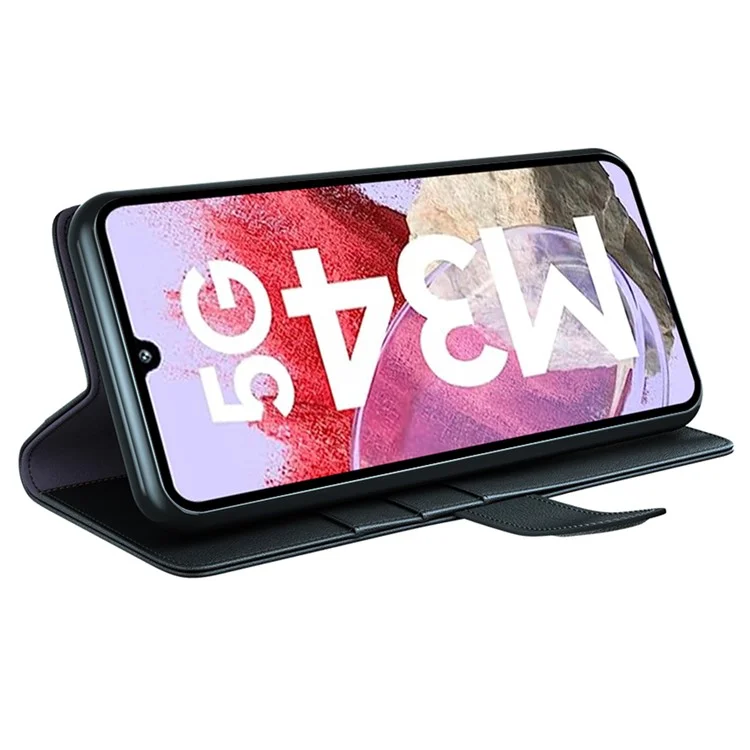 For Samsung Galaxy F34 5G / M34 5G Case Genuine Split Leather Phone Cover with Wallet Stand - Black-Cellmalls