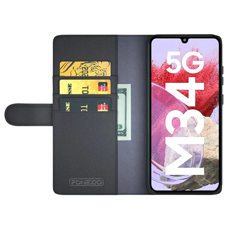 For Samsung Galaxy F34 5G / M34 5G Case Genuine Split Leather Phone Cover with Wallet Stand - Black-Cellmalls