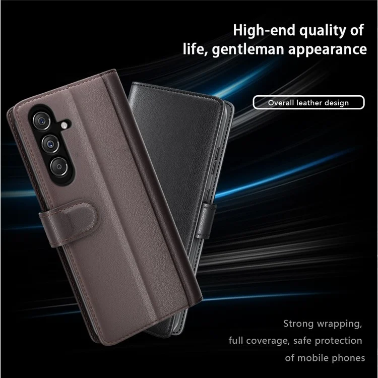 For Samsung Galaxy F34 5G / M34 5G Case Genuine Split Leather Phone Cover with Wallet Stand - Black-Cellmalls