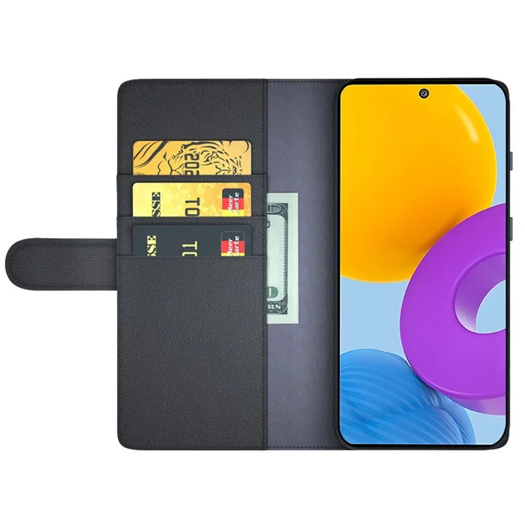 For Samsung Galaxy M52 5G Case Genuine Split Leather Phone Cover with Wallet Stand - Black-Cellmalls
