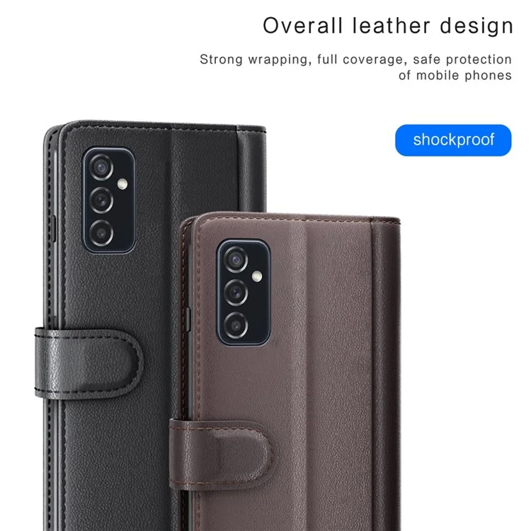 For Samsung Galaxy M52 5G Case Genuine Split Leather Phone Cover with Wallet Stand - Black-Cellmalls