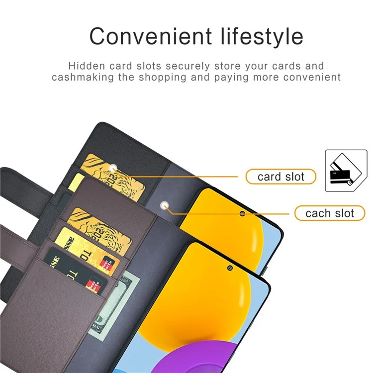 For Samsung Galaxy M52 5G Case Genuine Split Leather Phone Cover with Wallet Stand - Black-Cellmalls