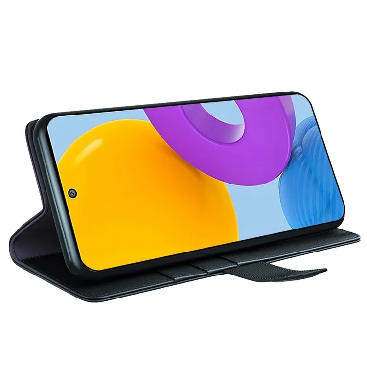 For Samsung Galaxy M52 5G Case Genuine Split Leather Phone Cover with Wallet Stand - Black-Cellmalls