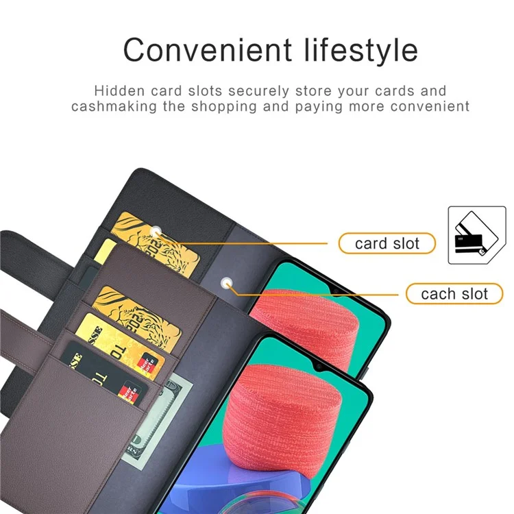 For Samsung Galaxy M33 5G (Global) Case Genuine Split Leather Phone Cover with Wallet Stand - Black-Cellmalls