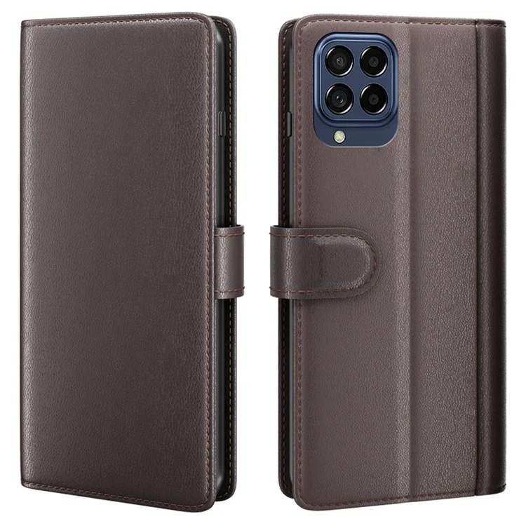 For Samsung Galaxy M53 5G Case Genuine Split Leather Phone Cover with Wallet Stand - Black-Cellmalls