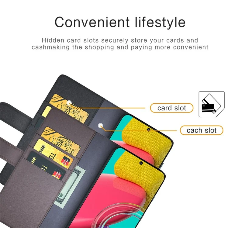 For Samsung Galaxy M53 5G Case Genuine Split Leather Phone Cover with Wallet Stand - Black-Cellmalls