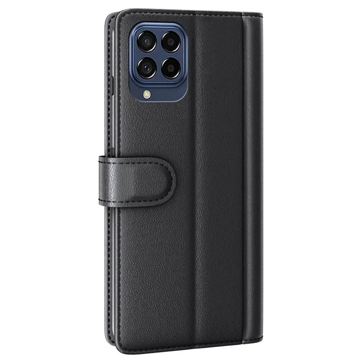 For Samsung Galaxy M53 5G Case Genuine Split Leather Phone Cover with Wallet Stand - Black-Cellmalls