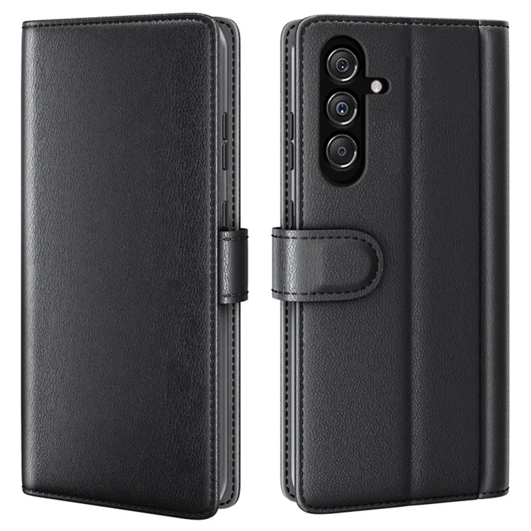 For Samsung Galaxy F34 5G / M34 5G Case Genuine Split Leather Phone Cover with Wallet Stand - Black-Cellmalls