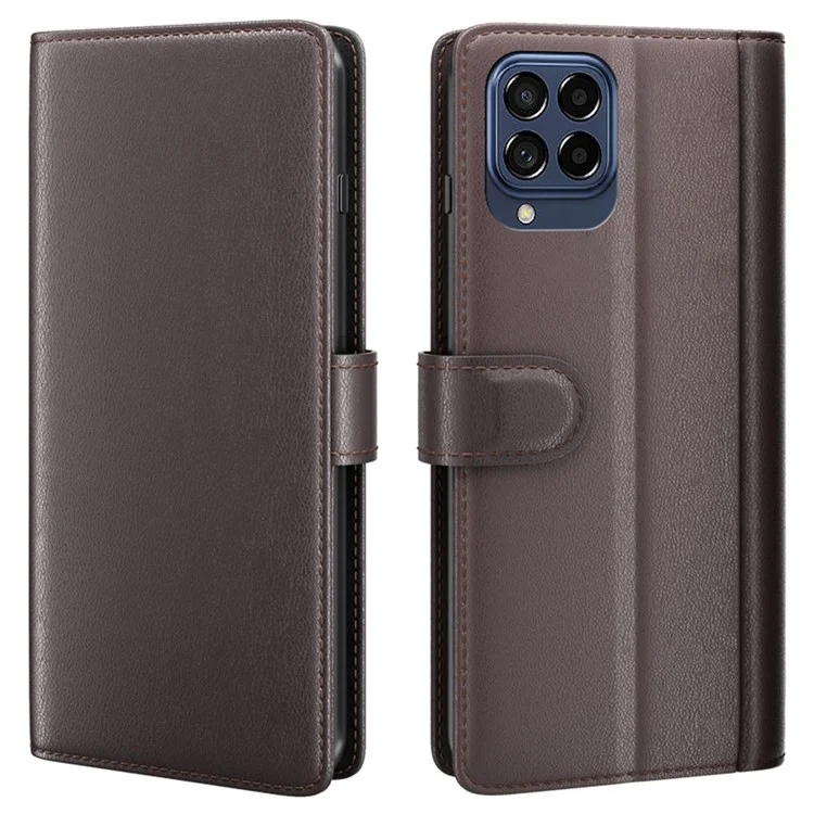 For Samsung Galaxy M33 5G (Global) Case Genuine Split Leather Phone Cover with Wallet Stand - Black-Cellmalls