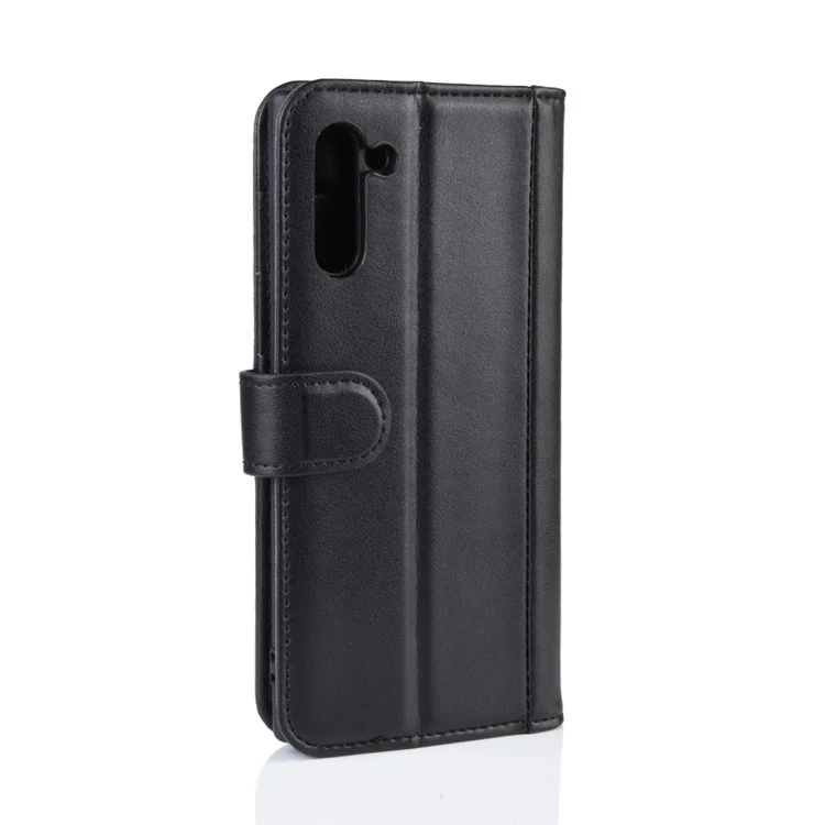 Genuine Split Leather Wallet Phone Shell Cover Case with Stand for Samsung Galaxy Note 10 - Black-Cellmalls