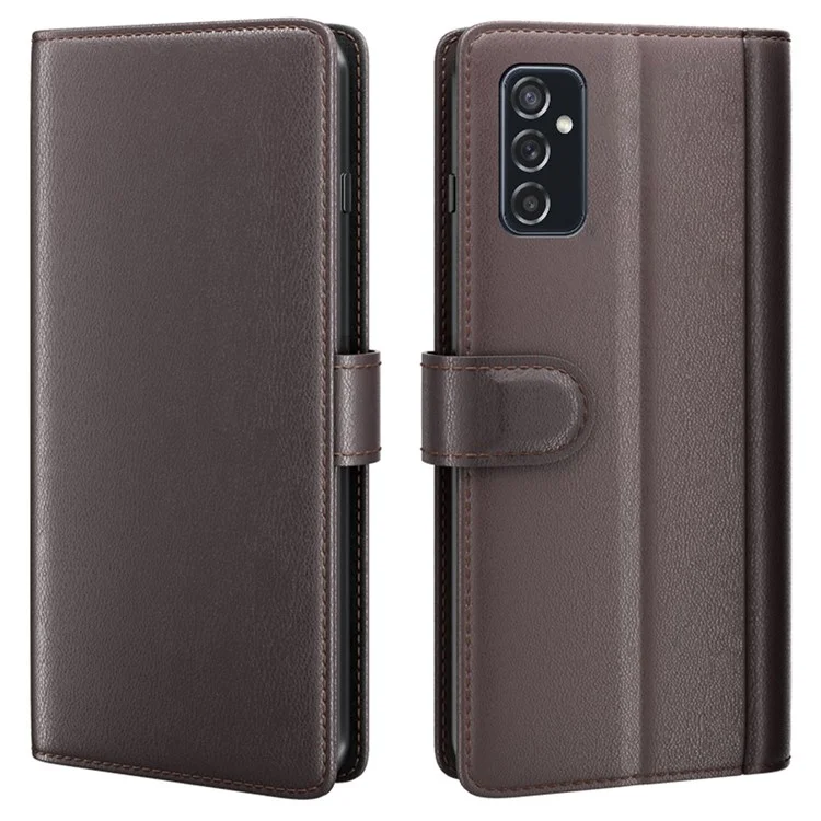 For Samsung Galaxy M52 5G Case Genuine Split Leather Phone Cover with Wallet Stand - Black-Cellmalls