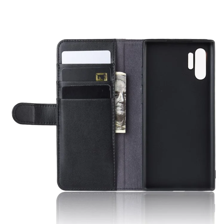 For Samsung Galaxy Note 10 Plus / Note 10 Plus 5G Phone Cases Genuine Split Leather Wallet Mobile Cover Stand - Black-Cellmalls