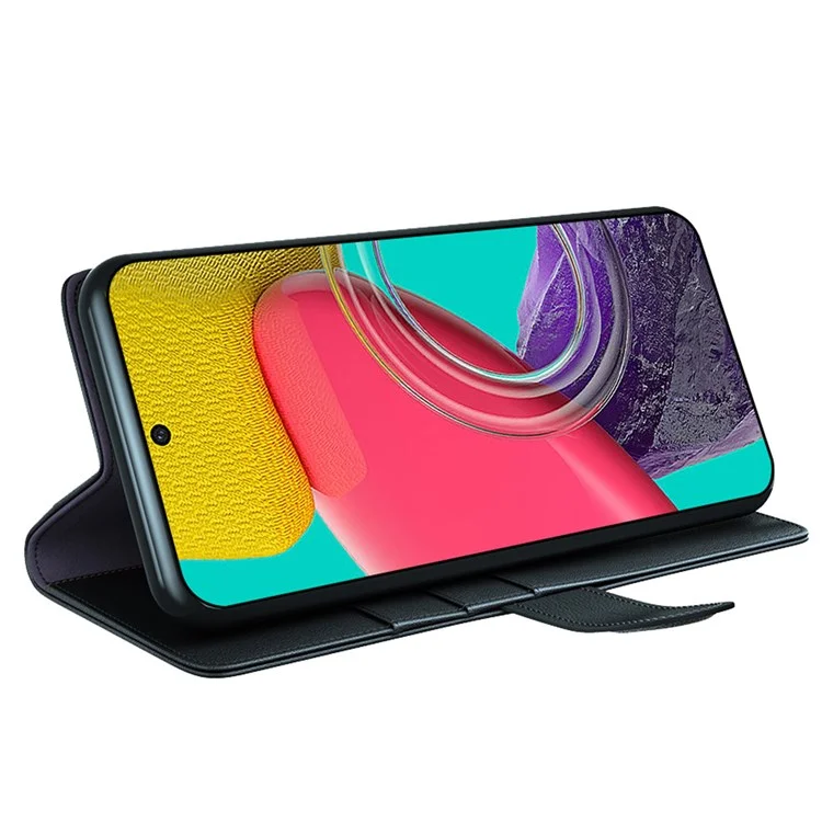 For Samsung Galaxy M53 5G Case Genuine Split Leather Phone Cover with Wallet Stand - Black-Cellmalls