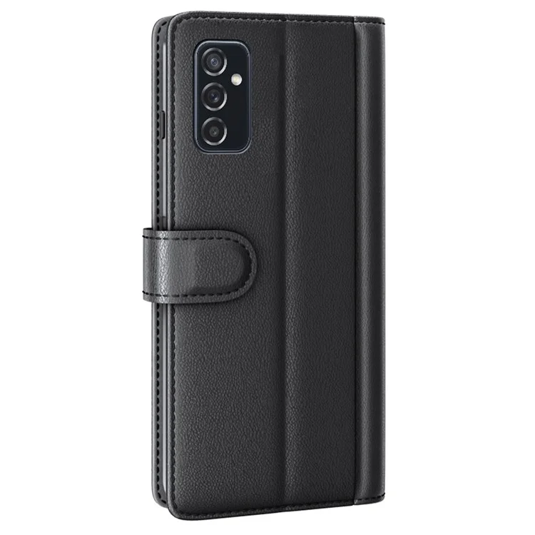 For Samsung Galaxy M52 5G Case Genuine Split Leather Phone Cover with Wallet Stand - Black-Cellmalls