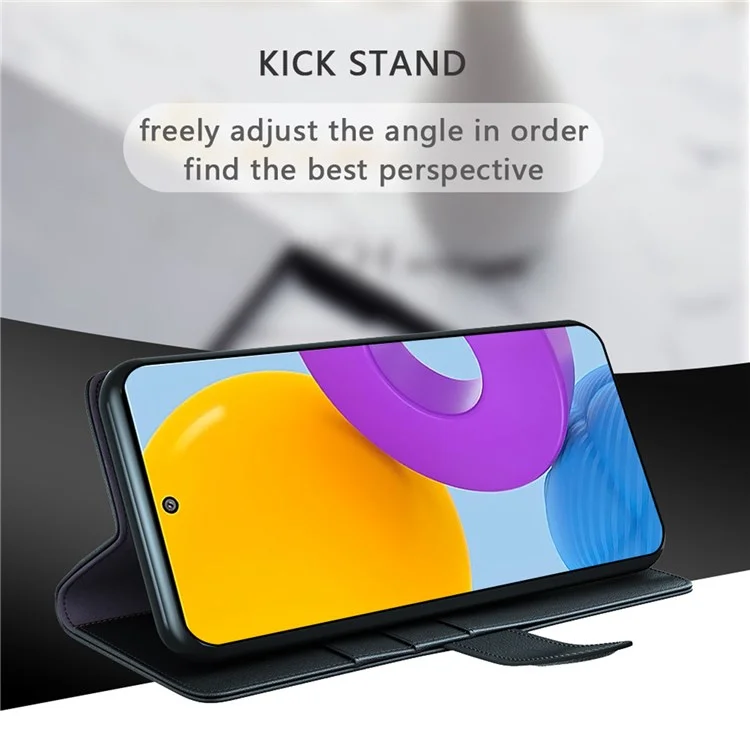 For Samsung Galaxy M52 5G Case Genuine Split Leather Phone Cover with Wallet Stand - Black-Cellmalls