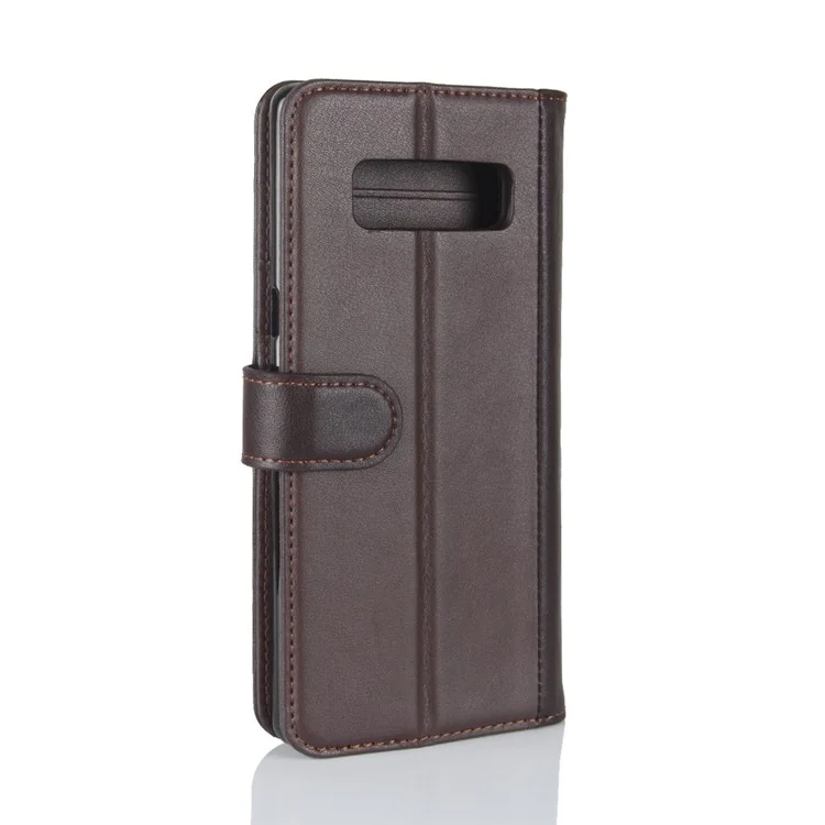 For Samsung Galaxy Note 8 Phone Cases Genuine Split Leather Wallet Mobile Cover Stand - Coffee-Cellmalls