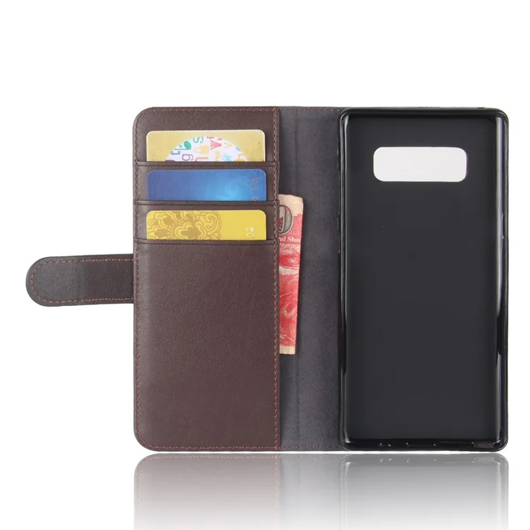 For Samsung Galaxy Note 8 Phone Cases Genuine Split Leather Wallet Mobile Cover Stand - Coffee-Cellmalls