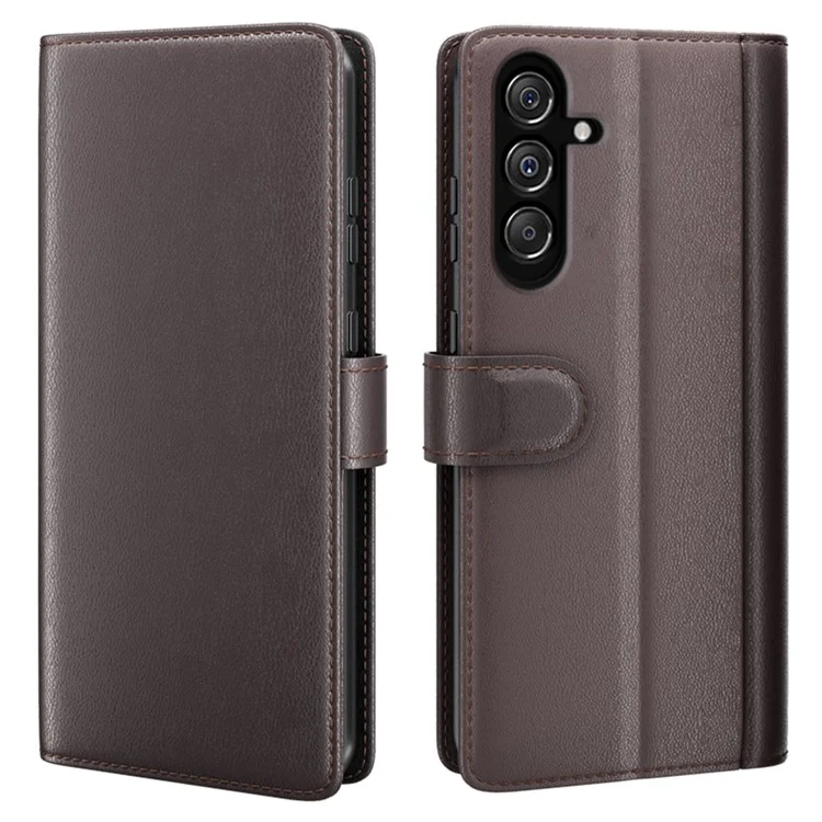 For Samsung Galaxy F34 5G / M34 5G Case Genuine Split Leather Phone Cover with Wallet Stand - Black-Cellmalls