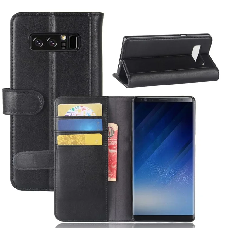 For Samsung Galaxy Note 8 Phone Cases Genuine Split Leather Wallet Mobile Cover Stand - Coffee-Cellmalls