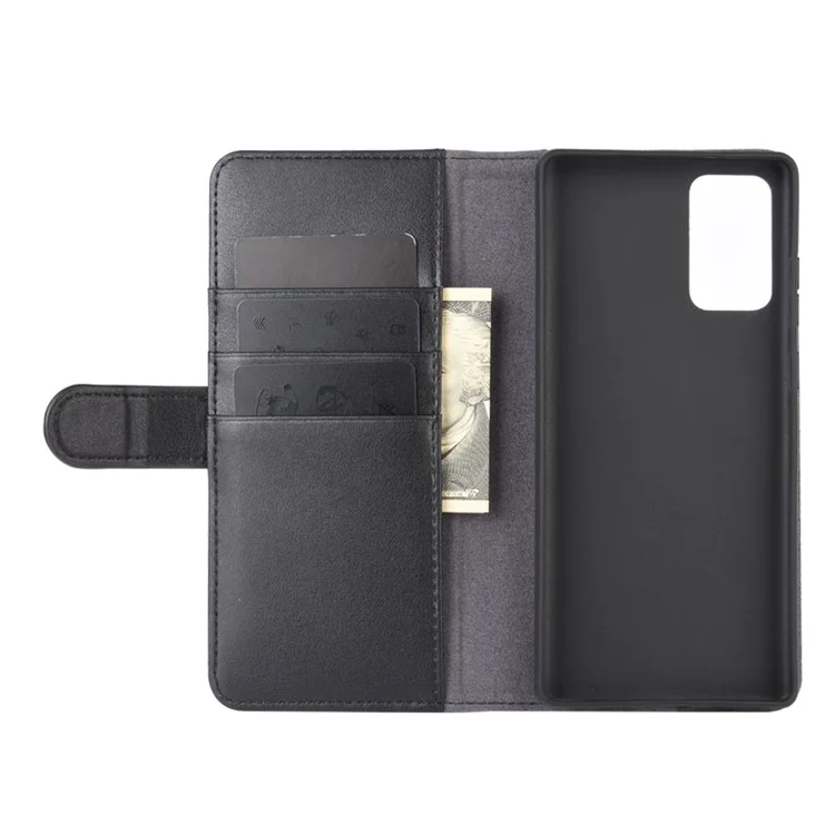 For Samsung Galaxy Note20 / Note20 5G Phone Cases Genuine Split Leather Wallet Mobile Cover Stand - Black-Cellmalls