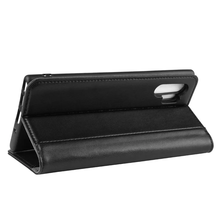 For Samsung Galaxy Note 10 Plus / Note 10 Plus 5G Phone Cases Genuine Split Leather Wallet Mobile Cover Stand - Black-Cellmalls