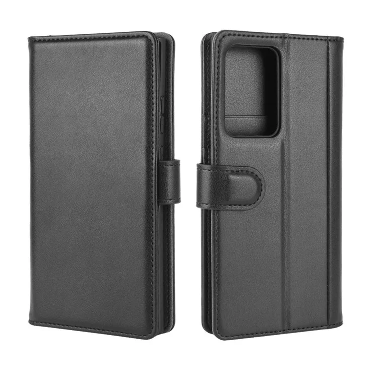 For Samsung Galaxy Note20 Ultra / Note20 Ultra 5G Phone Cases Genuine Split Leather Wallet Mobile Cover Stand - Black-Cellmalls