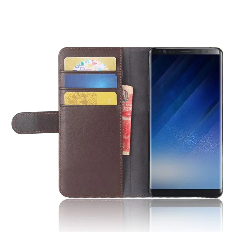 For Samsung Galaxy Note 8 Phone Cases Genuine Split Leather Wallet Mobile Cover Stand - Coffee-Cellmalls
